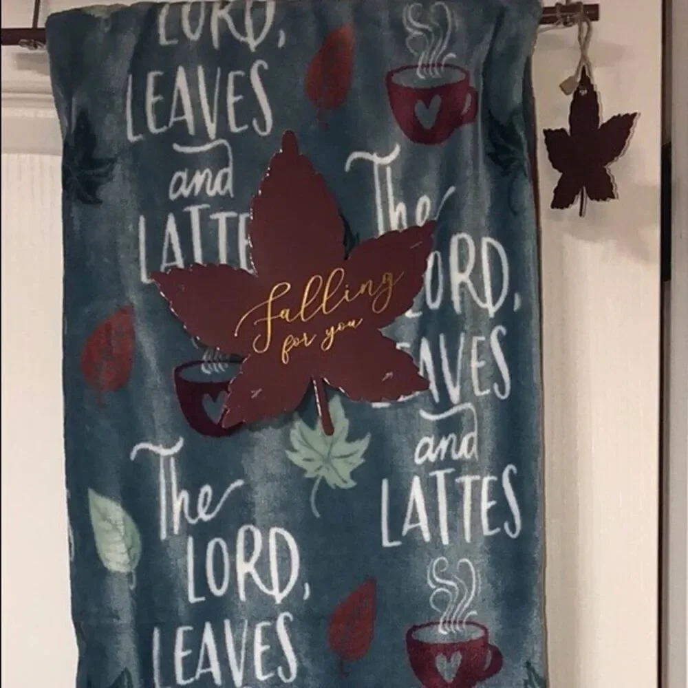 Fall Plush Blanket Throw Leaves Latte Coffee 50x60